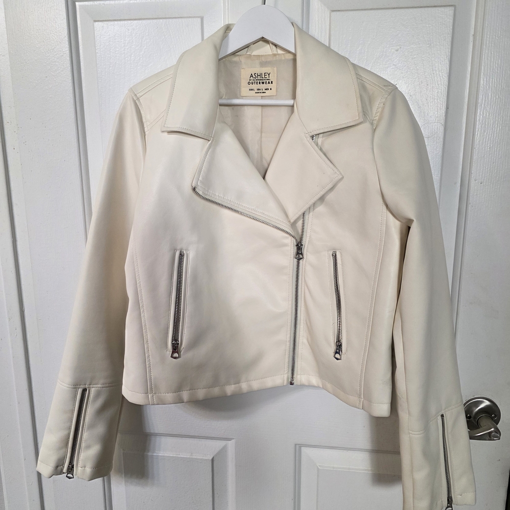 Ashley By 26 International Off-White Leather Moto Jacket